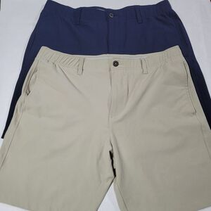 2 Pair Under Armour Shorts Men 38x9 Chino Play‎ Golf Navy Tan Grip Stretch Waist